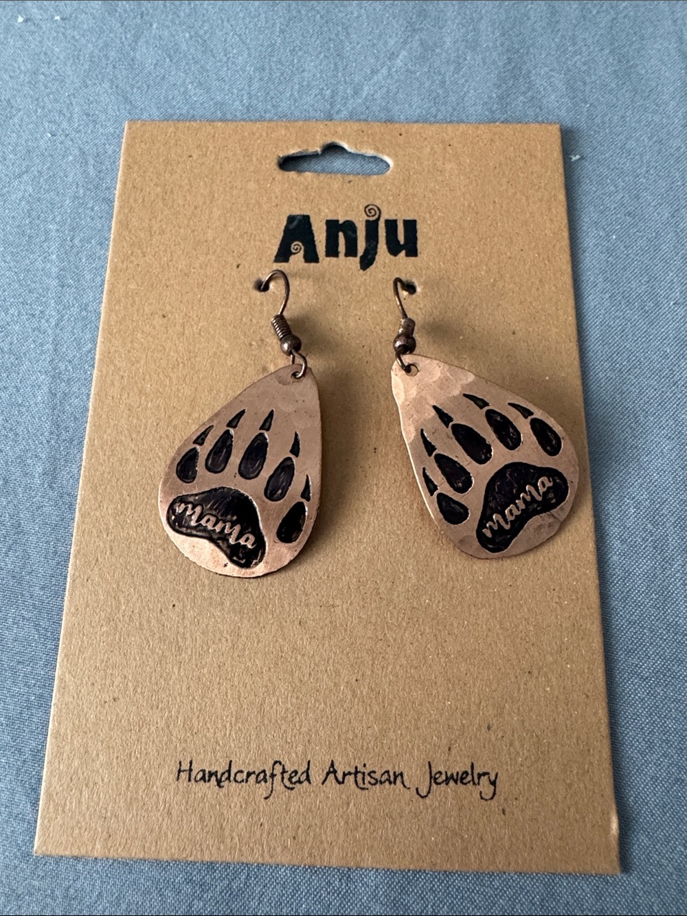 Anju Copper 'Mama' Paw Print Drop Earrings